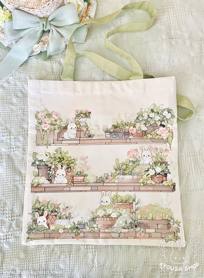 Bunny Garden Tote: Lined Canvas Bag